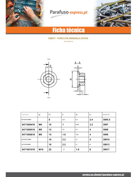 Porca sextavada M10 impermeável 22 Aço inoxidável A2