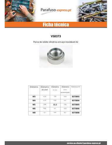 Porca tipo Kalei cilíndrica M4 espessura de chapa 10 Aço inoxidável A2