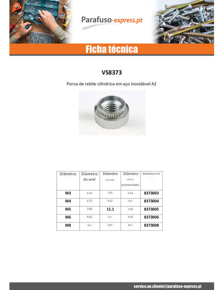 Porca tipo Kalei cilíndrica M4 espessura de chapa 10 Aço inoxidável A2