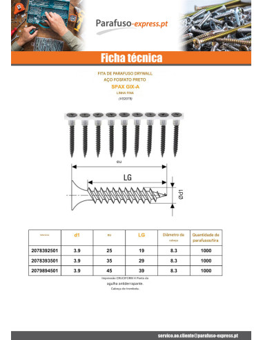 Striscia di 50 vite per cartongesso per pistola Spax GIX-A 3,9 x 35 Aço fosfatizado