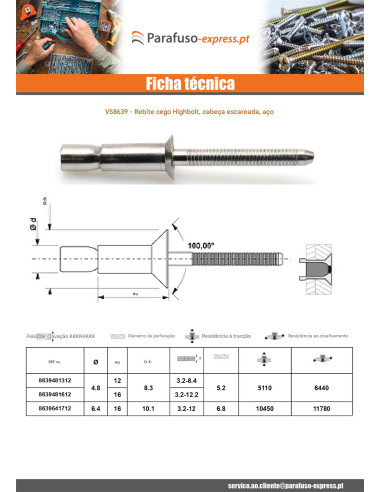 Rebite cego totalmente em aÃ§o HIBOLT cabeça fresada 4,8X13 espessura de serrilha 3.2 con 4