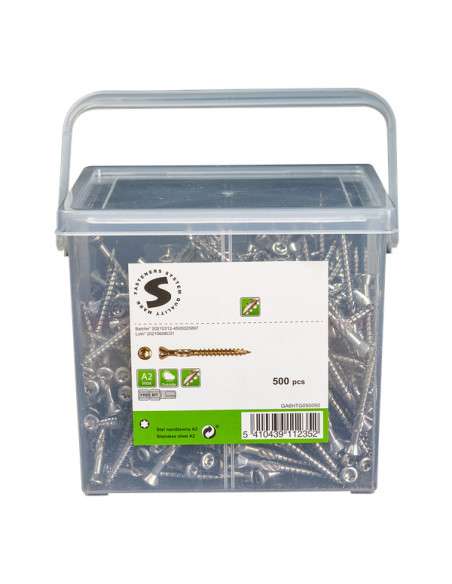 Balde de 400 Parafuso de terraço pico cut 5X60 Aço inoxidável A2 cabeça fresada TORX T25 cut ponto antifenda tipo