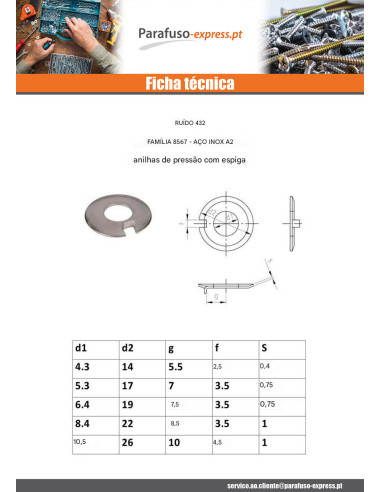 Arruela de bloqueio com saliência externa Aço inoxidável A2 19X40X1,2 Tipo F 6,5