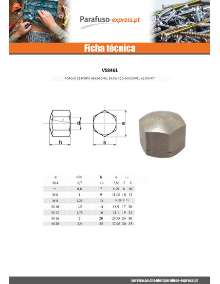 Porca cega hexagonal ABAIXO Aço inoxidável A2 M4