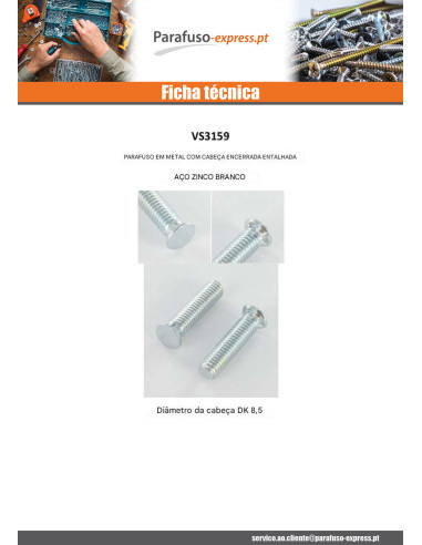 Parafuso de metais cabeça fresada dentado M6X15 diâmetro da cabeça 8,5 Aço zinco branco