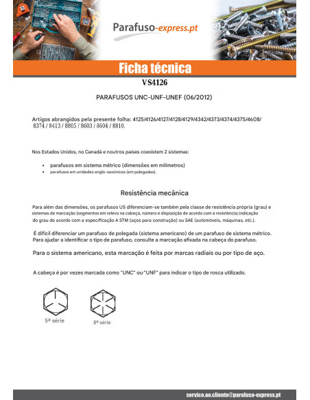 Corpo de parafuso cabeça hexagonal 1/4X 2 1/2" rosca parcial UNC ou equivalente BSW passo inglês Aço inoxidável A2