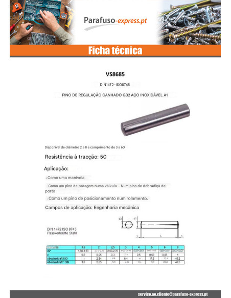Cavilha ranhurada de ajuste G02 Aço inoxidável A1 4X18
