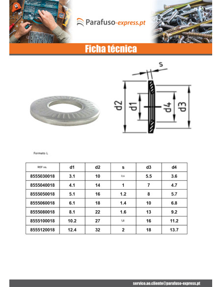 Arruelas de contacto Aço inoxidável A2 M3X8X0,6 M