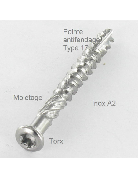 Parafuso de terraço pico cut TEKOR cabeça fresada dentado TORX T25 5X60 cut ponto antifenda tipo 17 Aço inoxidável