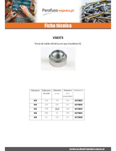Porca tipo Kalei cilíndrica M6 espessura de chapa 10 Aço inoxidável A2 2
