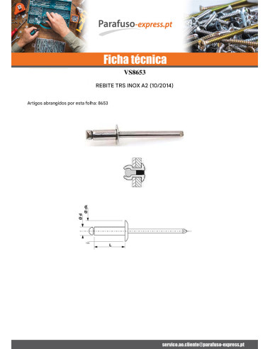 Rebite Cego Totalmente em Aço Inoxidável Cabeça redonda padrão 4,8X14 espessura de serrilha 7 con 9