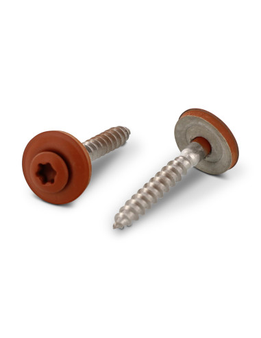 Parafuso para telhas cabeça fresada de panela TORX T20 Aço inoxidável A2 RAL8004 castanho cobre 4,5X100RD.EPDM