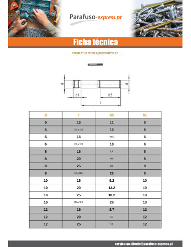 Bucha metálica de ponta roscada Aço inoxidável A2 M6X20 comprimento total 26