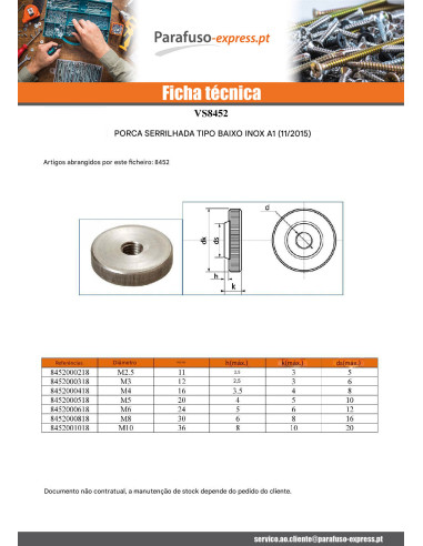 Porca MOLETES typo baixo M5 Aço inoxidável A1 - Parafuso Express