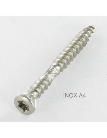 Parafuso de terraço pico cut TEKOR rosca dupla cabeça fresada TORX T25 5X60 Aço inoxidável A2