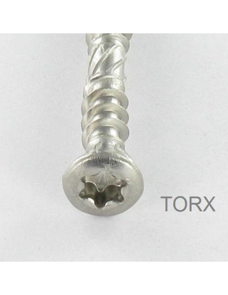 Parafuso de terraço pico cut TEKOR rosca dupla cabeça fresada TORX T25 5X60 Aço inoxidável A2