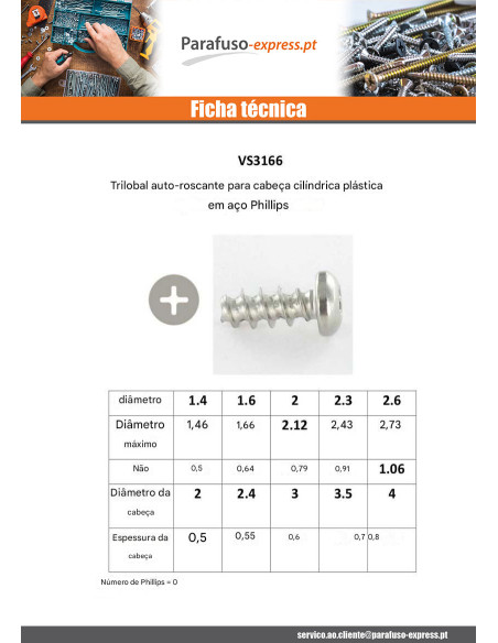 Parafuso autorroscante para plástico cabeça cilíndrica Phillips 0 2,3 x 12 Aço zinco branco microparafusos