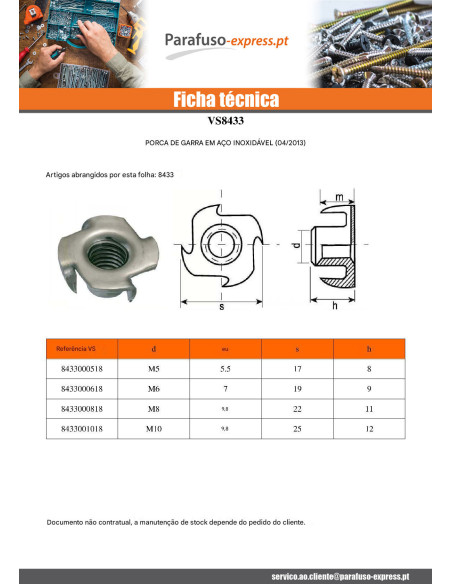 Porca garra Aço inoxidável A2 M10 - Parafuso Express