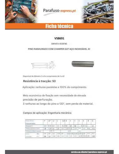 Cavilha ranhurada cilíndrica biselada G07 Aço inoxidável A1 4X25