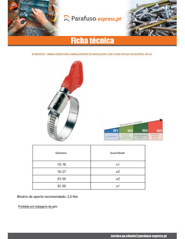 Saco de 6 abraçadeira con Chave Aço inoxidável W4