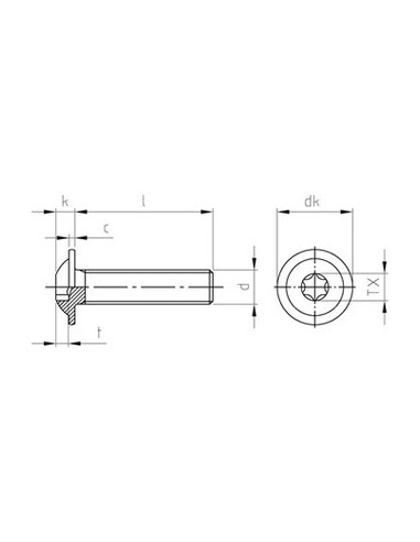 Parafuso de metais cabeça panela flange com gola TORX T25 M5X20 rosca total Aço inoxidável A2