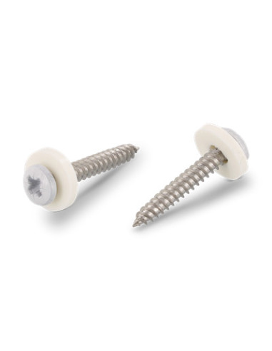 Parafuso de chapa cabeça cilíndrica Pozi PZ6 + Rondela Nylon 3,9 x 32 Aço inoxidável A2 branco