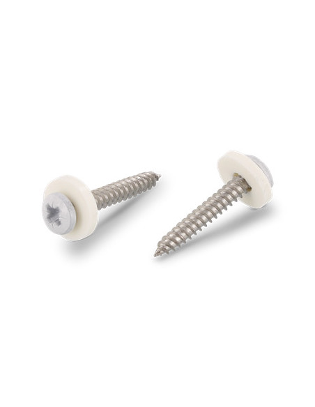 Parafuso de chapa cabeça cilíndrica Pozi PZ6 + Rondela Nylon 3,9 x 32 Aço inoxidável A2 branco