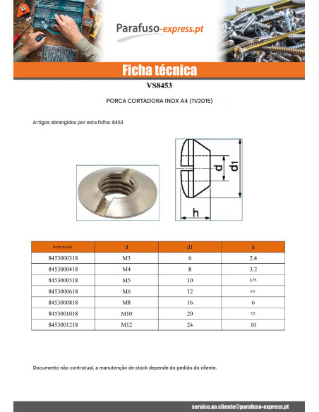 Porca fresada com ranhuras M3 Aço inoxidável A4