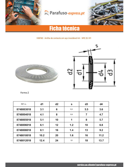 Arruelas de contacto Aço inoxidável A4 M5X10X1 Z