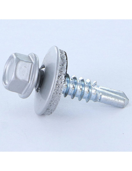 Autoperfurante cabeça hexagonal 5,5 x 25 Arruela estanque com junta de neopreno epdm Aço zinco branco RAL9006