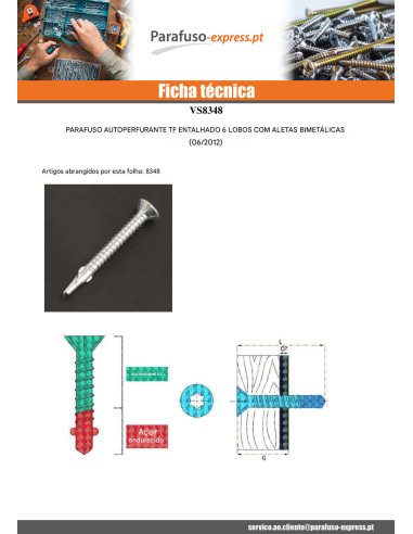 Autoperfurante Bimetal cabeça fresada dentado TORX T25 5,5 x 45