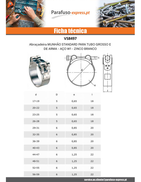 Abraçadeira para tubo grosso e reforçado Aço zinco W1 diâmetro 26 con 28