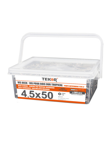 Balde de 385 Parafuso de terraço pico cut TEKOR 4,5X50 cut ponto antifenda tipo 17 Aço inoxidável C1 AISI 410