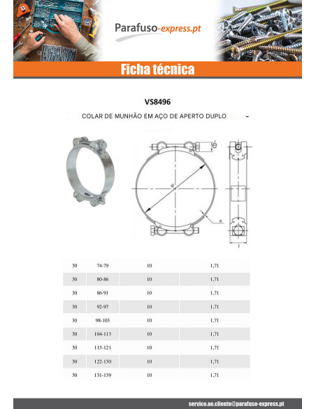 Braçadeira de munhão de aperto duplo diâmetro 149 con 161 Aço zinco W1
