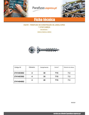 Spax V.CONSTFENET cabeça fresada T-STAR TORX T15 4X40 WIROX