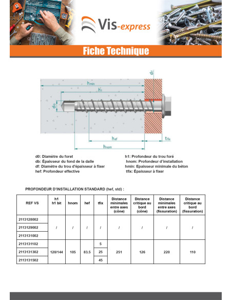 Parafuso de betão cabeça hexagonal flange com gola T18 12X90 Aço zinco branco