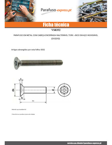 Parafuso de metais Aço inoxidável A2 Seguro cabeça fresada TORX T30 com pino M6X12