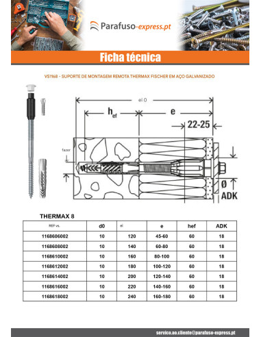 Montagem à distância THERMAX Fischer 10/100 M8 Aço zinco branco