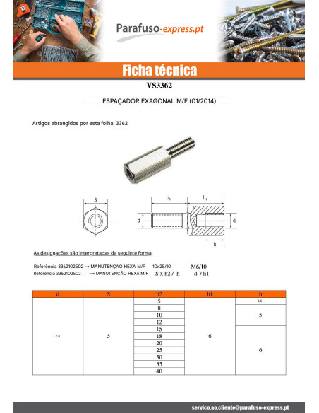 Espaçador hexagonal macho fêmea M4/10 7X30 roscado sobre 10 Aço zinco branco