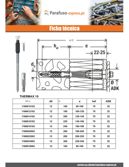Montagem à distância THERMAX Fischer 10/100 M8 Aço zinco branco