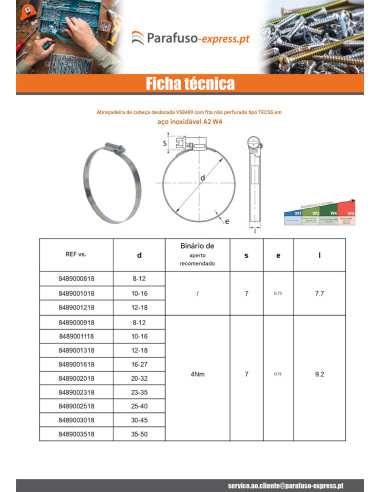 Abraçadeira cabeça deslocada banda não perfurada de 12 diâmetro 100 con 120 Aço inoxidável W4