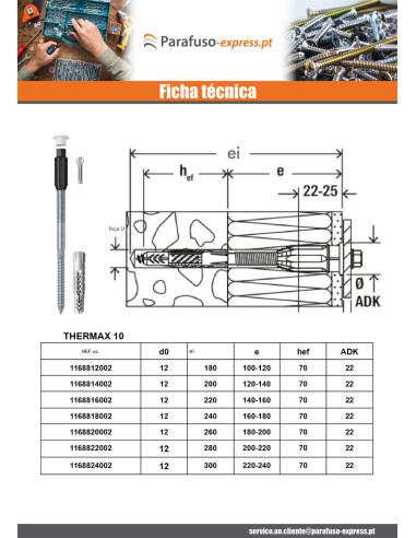 Montagem à distância THERMAX Fischer 10/100 M8 Aço zinco branco
