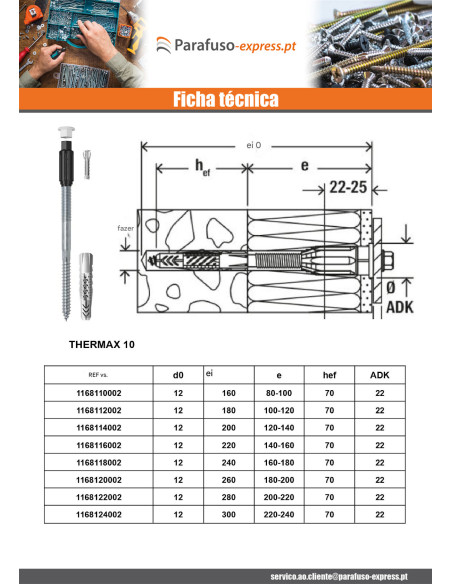 Montagem à distância THERMAX Fischer 10/100 M8 Aço zinco branco