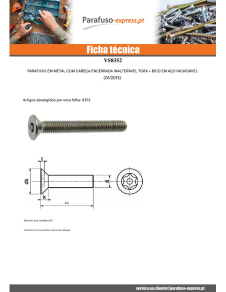 Parafuso de metais Aço inoxidável A2 Seguro cabeça fresada TORX T25 com pino M5X12