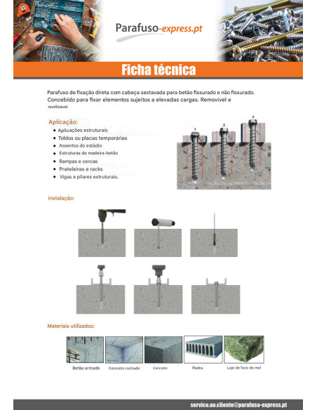 Parafuso de betão cabeça hexagonal flange com gola TORX T15 10X140 Aço zinco branco