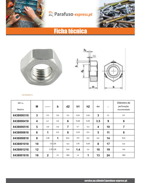 Porca sextavada de soldar Aço inoxidável A2 M4 - Parafuso Express