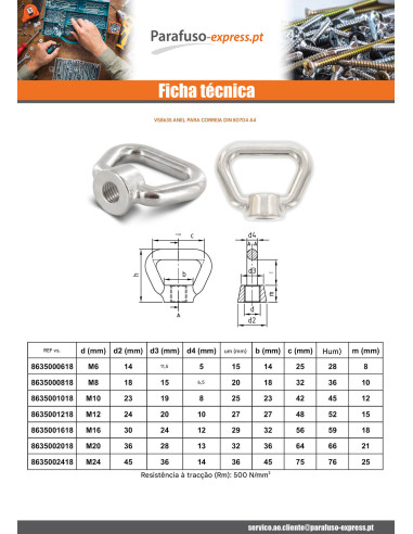 Porca con Anilha para ALÇA M16 Aço inoxidável A4