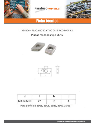 Porca para trilho Aço inoxidável A2 13X27X4 M8 - Parafuso Express