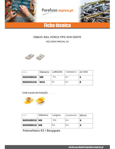 Porca para trilho Aço inoxidável A2 18X34X6 M8 - Parafuso Express
