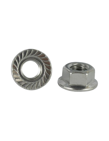 Porca sextavada flange com gola serrilhada M12 Aço inoxidável A4